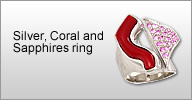 Silver, Coral and Sapphires ring