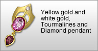 Yellow gold and white gold, Tourmalines and Diamond pendant 